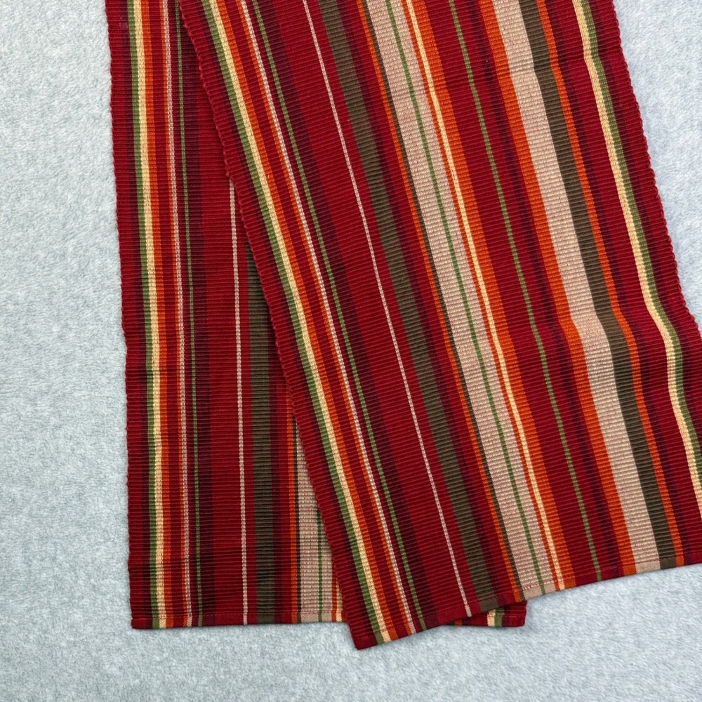 Table Runner 13x68 Red Multicolor Textured Rib Weaved Striped Ribbed Woven - Picture 3 of 9